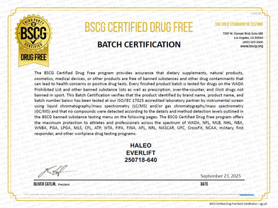 アンチ・ドーピング 栄養分析結果証明書
